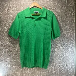 Club Room Mens Polo Shirt Cable Knit Short Sleeve Green Casual Cotton Preppy M